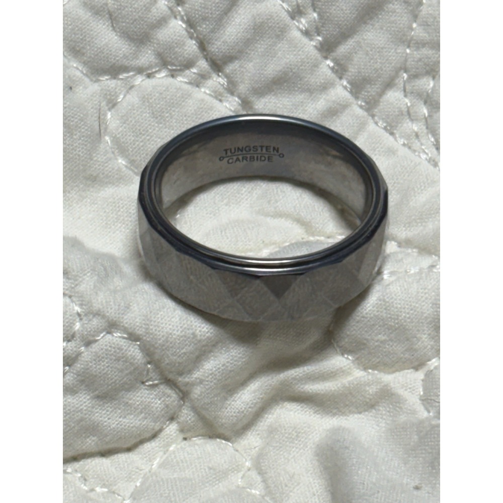 Tungsten Carbide Ring Silver Faceted Wedding Band Comfort Fit Men Women Size 11